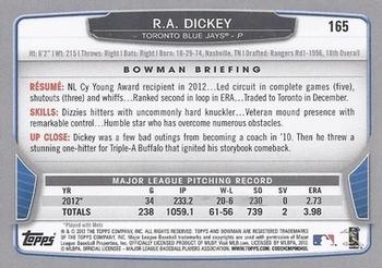 2013 Bowman #165 R.A. Dickey Back