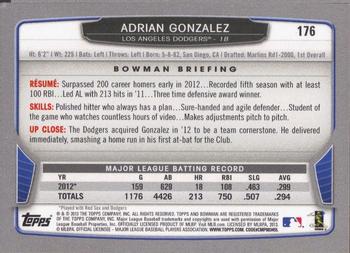 2013 Bowman #176 Adrian Gonzalez Back