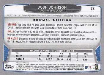 2013 Bowman #28 Josh Johnson Back
