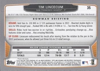 2013 Bowman #35 Tim Lincecum Back