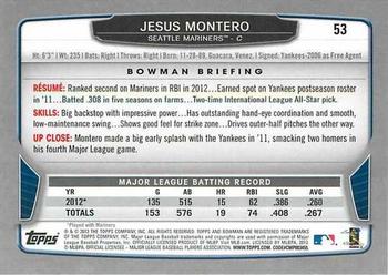 2013 Bowman #53 Jesus Montero Back