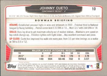 2013 Bowman #10 Johnny Cueto Back