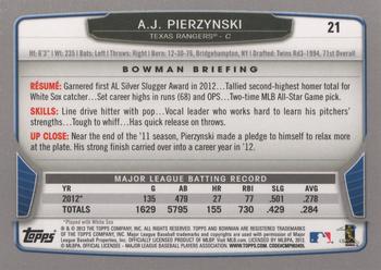 2013 Bowman #21 A.J. Pierzynski Back