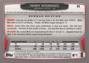 2013 Bowman #44 Henry Rodriguez Back