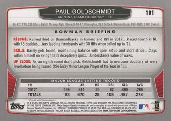 2013 Bowman #101 Paul Goldschmidt Back