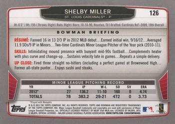 2013 Bowman #126 Shelby Miller Back
