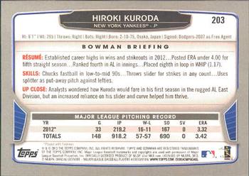 2013 Bowman #203 Hiroki Kuroda Back