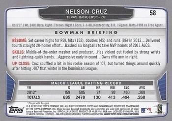 2013 Bowman #58 Nelson Cruz Back