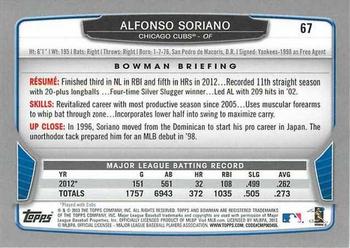 2013 Bowman #67 Alfonso Soriano Back