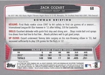 2013 Bowman #68 Zack Cozart Back
