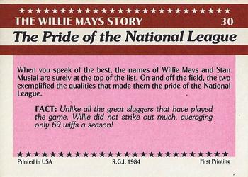 1984 Galasso Willie Mays #30 Willie Mays / Stan Musial Back