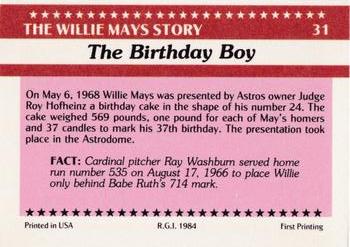 1984 Galasso Willie Mays #31 Willie Mays / Roy Hofheinz Back