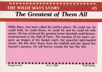 1984 Galasso Willie Mays #45 Willie Mays Back
