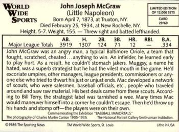1986 Conlon World Wide Sports Series 1 #29 John McGraw Back