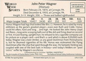 1986 Conlon World Wide Sports Series 1 #55 Honus Wagner Back