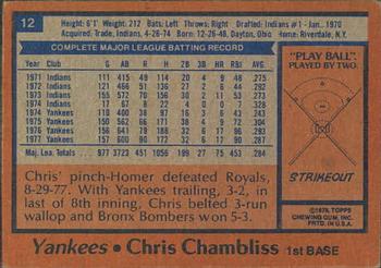 1978 Topps Burger King New York Yankees #12 Chris Chambliss Back