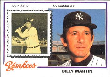 1978 Topps Burger King New York Yankees #1 Billy Martin Front