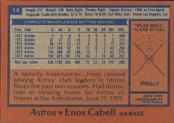 1978 Topps Burger King Houston Astros #14 Enos Cabell Back