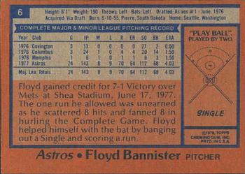 1978 Topps Burger King Houston Astros #6 Floyd Bannister Back
