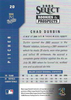 2002 Select Rookies & Prospects #20 Chad Durbin Back