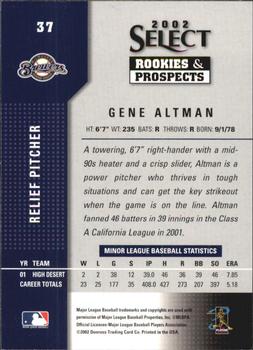 2002 Select Rookies & Prospects #37 Gene Altman Back