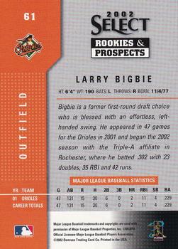 2002 Select Rookies & Prospects #61 Larry Bigbie Back