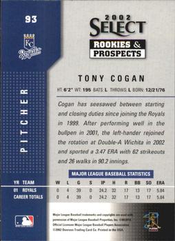 2002 Select Rookies & Prospects #93 Tony Cogan Back