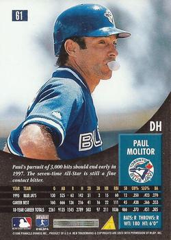 1996 Pinnacle #61 Paul Molitor Back