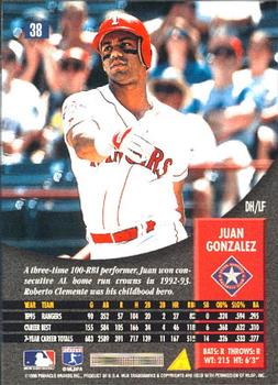 1996 Pinnacle #38 Juan Gonzalez Back
