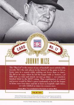 2012 Panini Cooperstown - High Praise #17 Johnny Mize Back