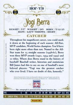 2012 Panini Cooperstown - Signatures #HOF-YB Yogi Berra Back
