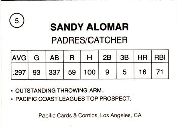 1989 Pacific Cards & Comics Orange Border (unlicensed) #5 Sandy Alomar Jr. Back