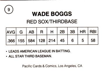 1989 Pacific Cards & Comics Orange Border (unlicensed) #9 Wade Boggs Back
