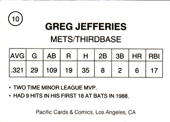 1989 Pacific Cards & Comics Superstars (unlicensed) #10 Gregg Jefferies Back