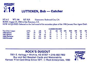 1990 Rock's Dugout Wichita Wranglers #14 Bob Lutticken Back