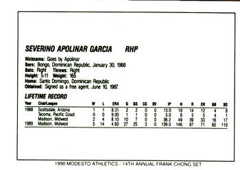 1990 Chong Modesto A's #10 Apolinar Garcia Back
