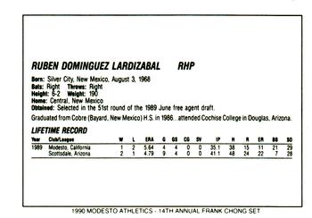 1990 Chong Modesto A's #17 Ruben Lardizabal Back