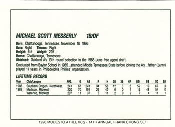 1990 Chong Modesto A's #21 Mike Messerly Back