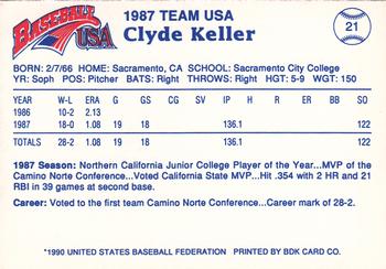 1990 Pan Am Team USA Red BDK #21 Clyde Keller Back