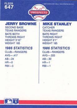 1987 Fleer - Glossy #647 Jerry Browne / Mike Stanley Back