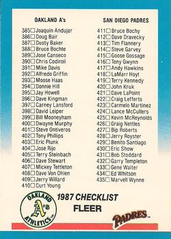 1987 Fleer - Glossy #658 Checklist: A's / Padres / Dodgers / Orioles Front