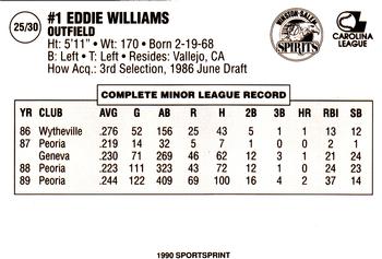 1990 SportsPrint Winston-Salem Spirits #25 Eddie Williams Back