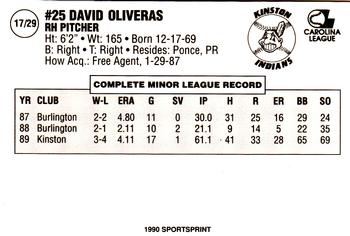 1990 Kinston Indians #17 David Oliveras Back