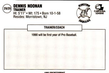 1990 Kinston Indians #29 Dennis Noonan Back