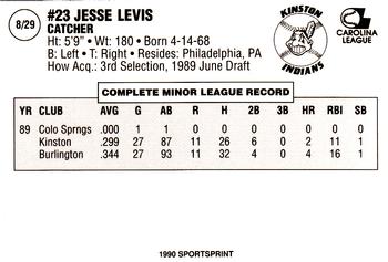 1990 Kinston Indians #8 Jesse Levis Back