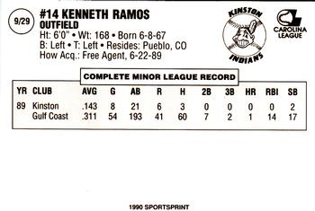 1990 Kinston Indians #9 Ken Ramos Back