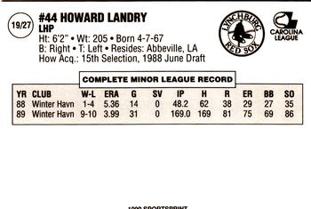 1990 SportsPrint Lynchburg Red Sox #19 Howard Landry Back