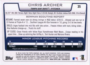 2012 Bowman Draft Picks & Prospects - Chrome #35 Chris Archer Back