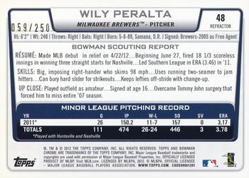 2012 Bowman Draft Picks & Prospects - Chrome Blue Refractors #48 Wily Peralta Back
