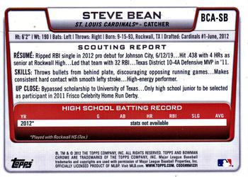 2012 Bowman Draft Picks & Prospects - Chrome Draft Pick Autographs #BCA-SB Steve Bean Back